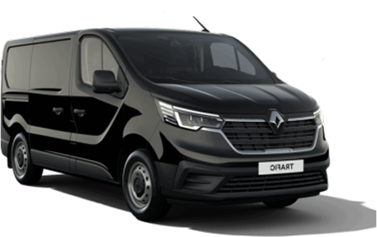 Juodas keleivinis mikroautobusas Renault Traffic