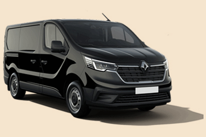Juodas keleivinis mikroautobusas Renault Traffic